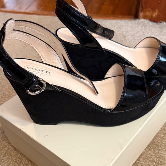 Coach Black Patent Leather Wedges - Picture 2 of 6